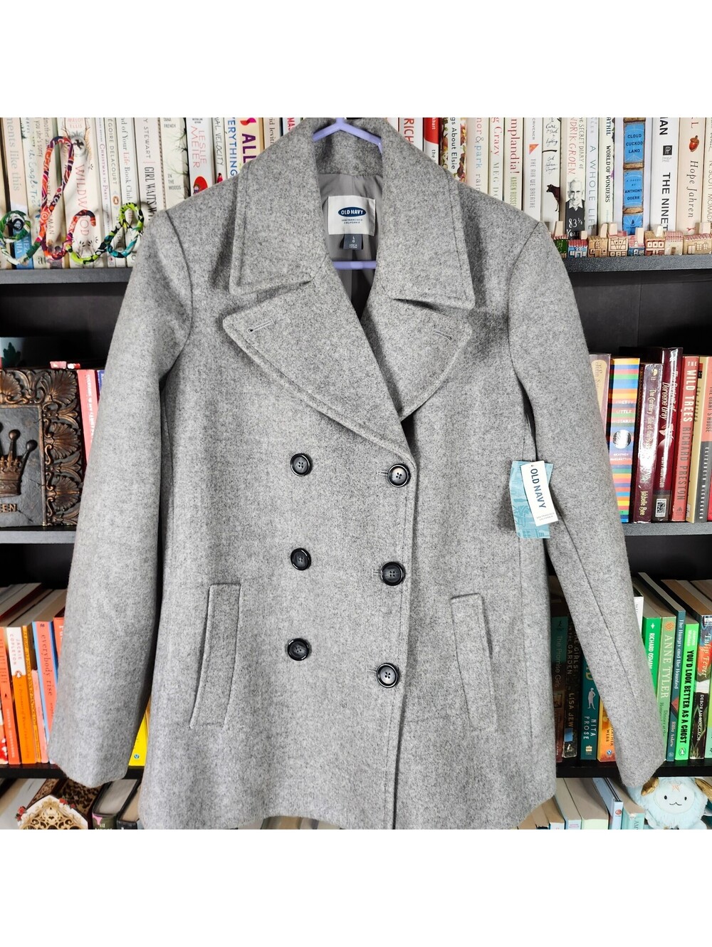 NWT Old Navy Gray Double Breasted Peacoat Women's Large Classic Wool Blend Coat